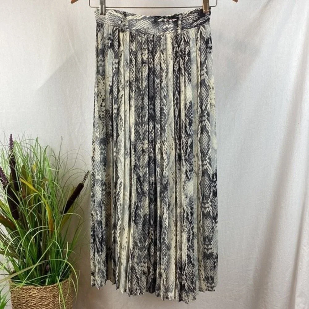 Zara Gray Snake Print Pleated Button Front Maxi Skirt XS